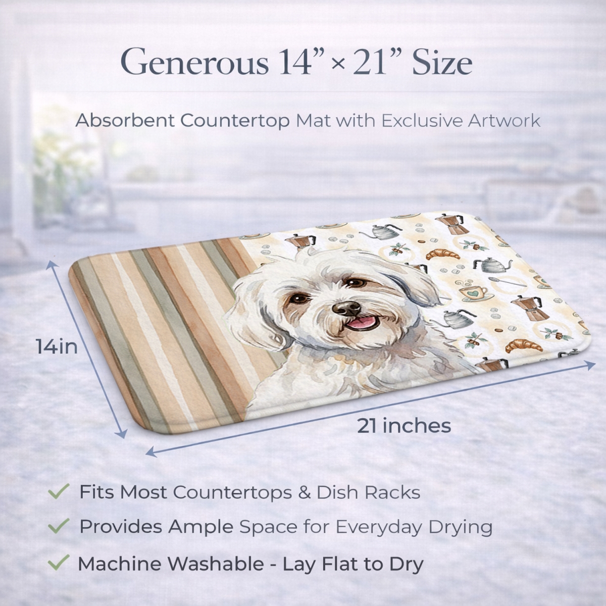 Picture of Carolines Treasures WDK7389DDM 21 x 14 in. Coton De Tulear Coffee Bar Dish Drying Mat