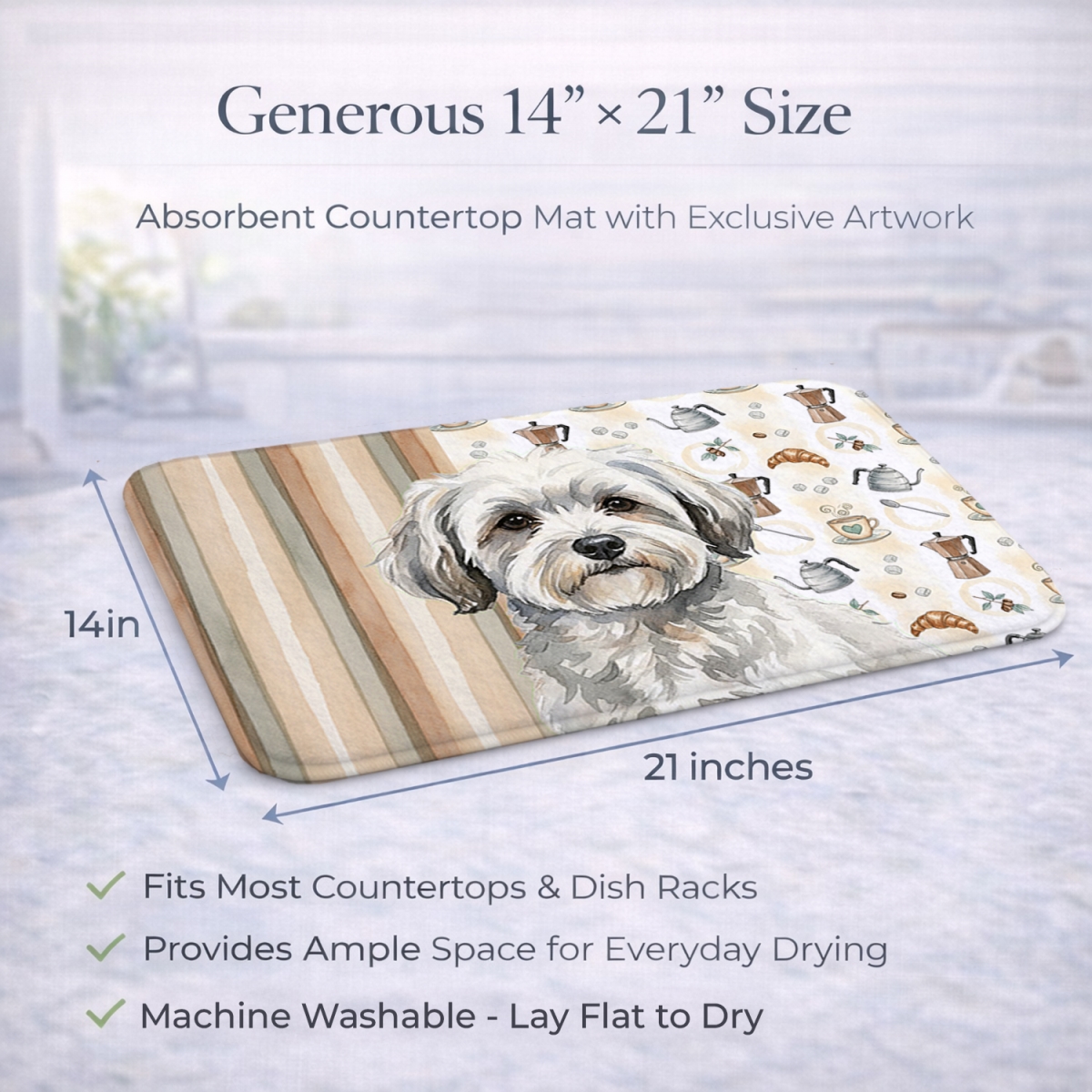 Picture of Carolines Treasures WDK7390DDM 21 x 14 in. White with Gray Coton De Tulear Coffee Bar Dish Drying Mat