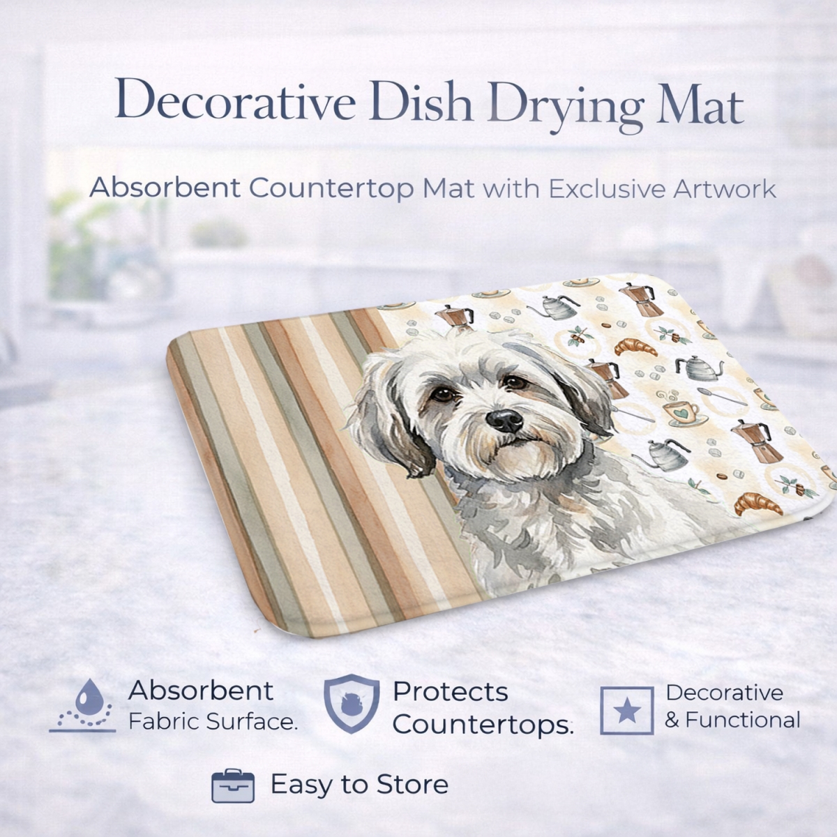 Picture of Carolines Treasures WDK7390DDM 21 x 14 in. White with Gray Coton De Tulear Coffee Bar Dish Drying Mat