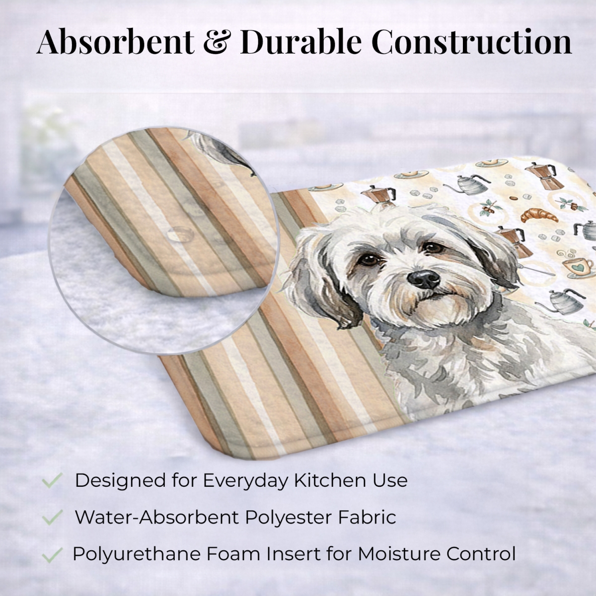 Picture of Carolines Treasures WDK7390DDM 21 x 14 in. White with Gray Coton De Tulear Coffee Bar Dish Drying Mat