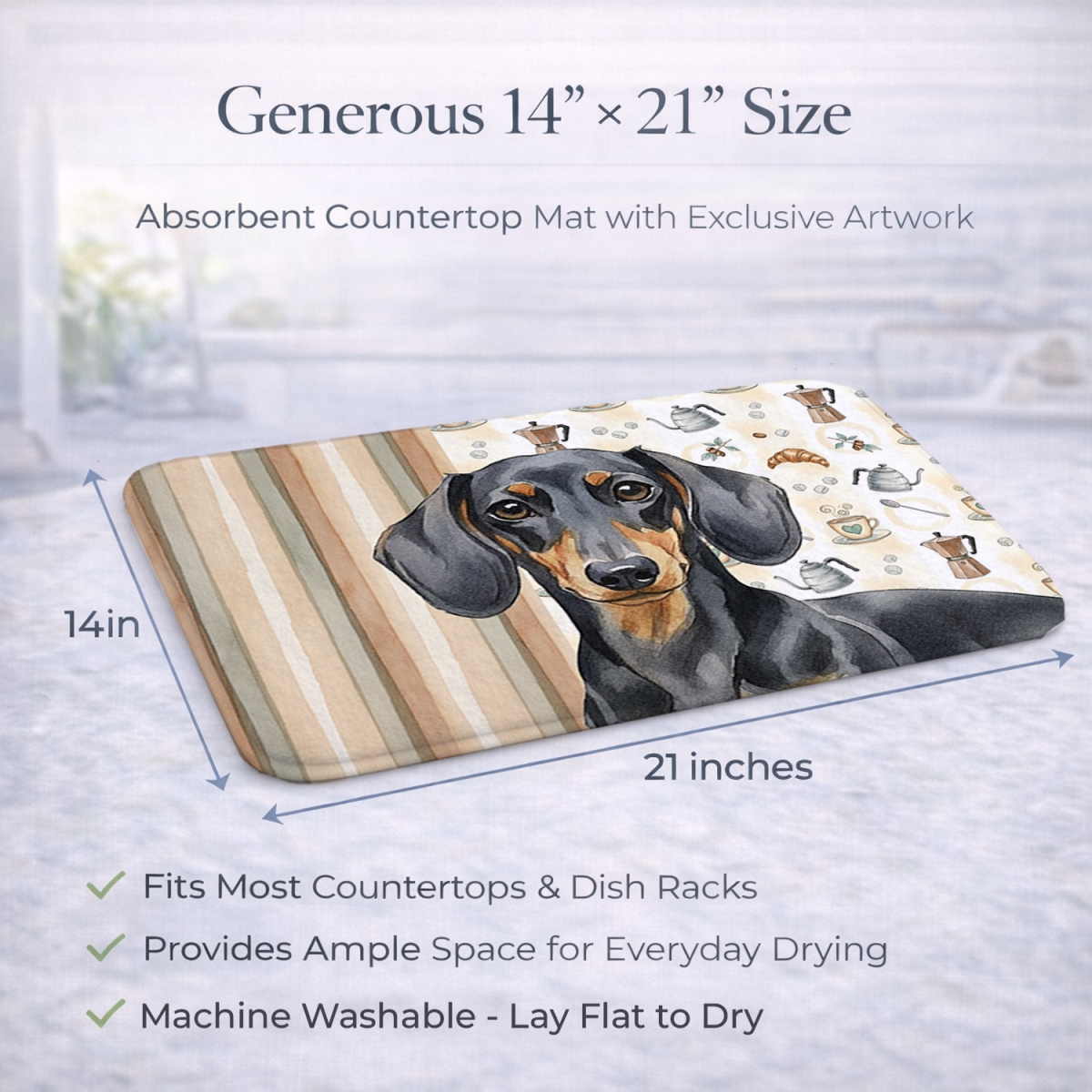 Picture of Carolines Treasures WDK7391DDM 21 x 14 in. Black & Tan Dachshund Coffee Bar Dish Drying Mat