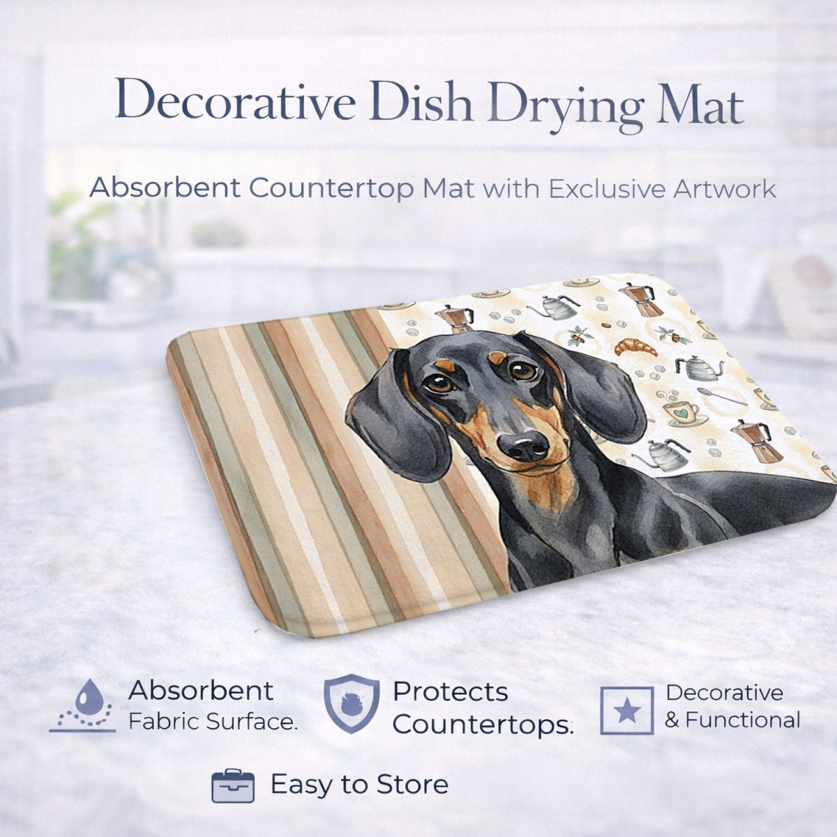 Picture of Carolines Treasures WDK7391DDM 21 x 14 in. Black & Tan Dachshund Coffee Bar Dish Drying Mat