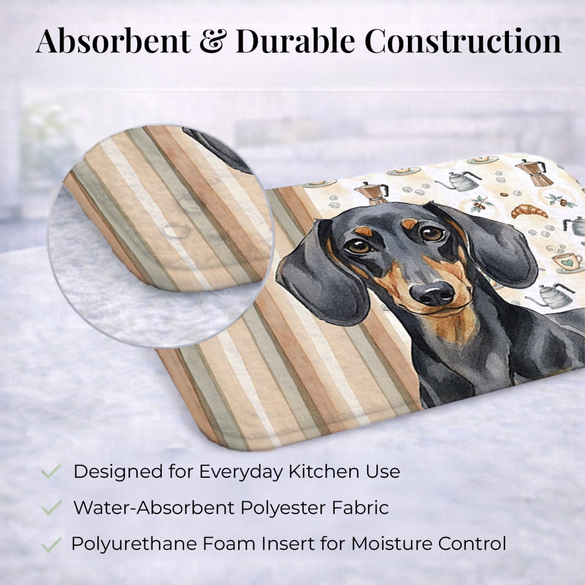 Picture of Carolines Treasures WDK7391DDM 21 x 14 in. Black & Tan Dachshund Coffee Bar Dish Drying Mat