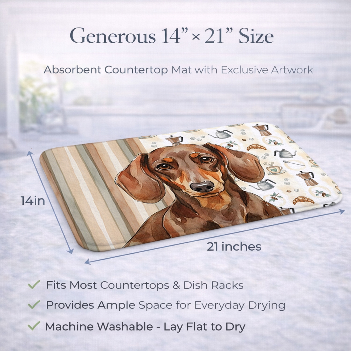 Picture of Carolines Treasures WDK7392DDM 21 x 14 in. Chocolate & Tan Dachshund Coffee Bar Dish Drying Mat