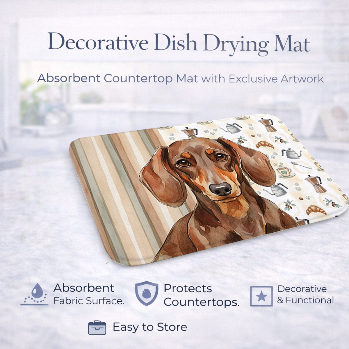 Picture of Carolines Treasures WDK7392DDM 21 x 14 in. Chocolate & Tan Dachshund Coffee Bar Dish Drying Mat