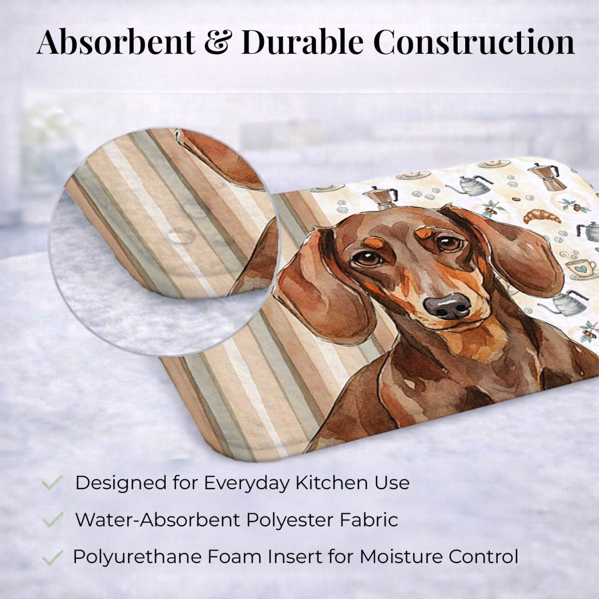 Picture of Carolines Treasures WDK7392DDM 21 x 14 in. Chocolate & Tan Dachshund Coffee Bar Dish Drying Mat