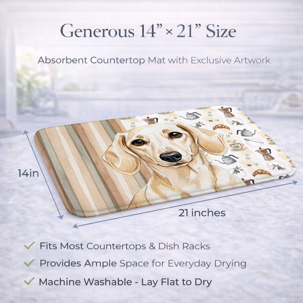 Picture of Carolines Treasures WDK7393DDM 21 x 14 in. Cream Dachshund Coffee Bar Dish Drying Mat