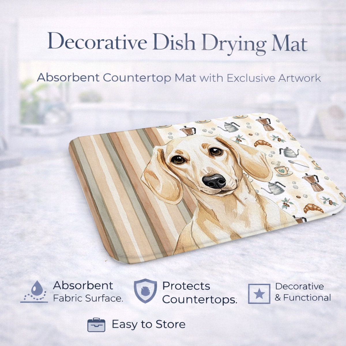 Picture of Carolines Treasures WDK7393DDM 21 x 14 in. Cream Dachshund Coffee Bar Dish Drying Mat