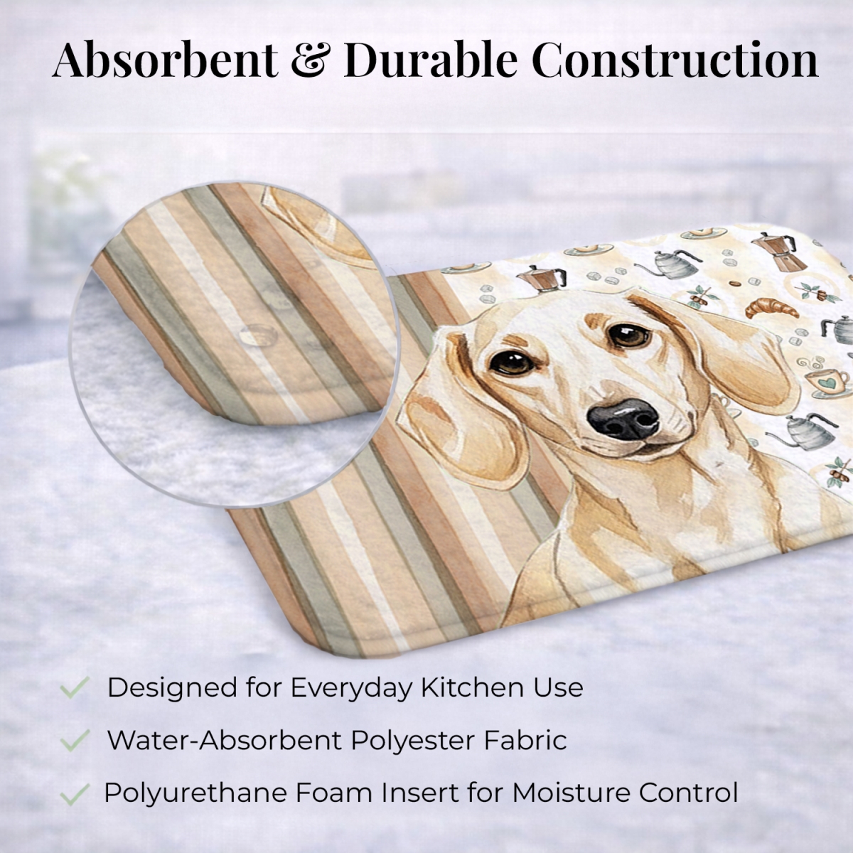 Picture of Carolines Treasures WDK7393DDM 21 x 14 in. Cream Dachshund Coffee Bar Dish Drying Mat