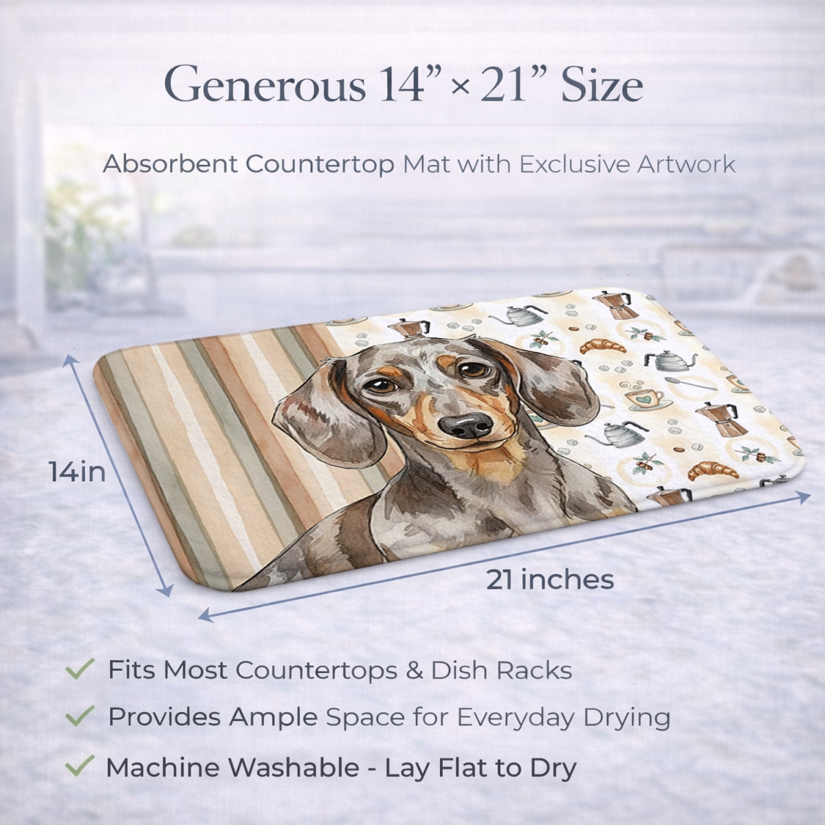 Picture of Carolines Treasures WDK7394DDM 21 x 14 in. Dapple Dachshund Coffee Bar Dish Drying Mat