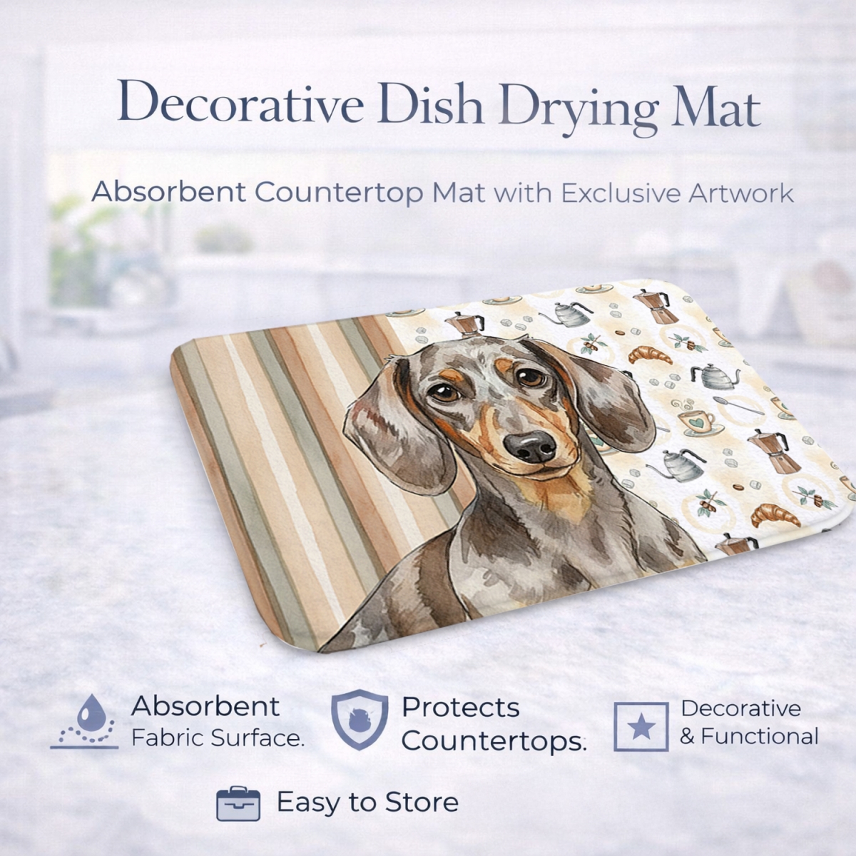 Picture of Carolines Treasures WDK7394DDM 21 x 14 in. Dapple Dachshund Coffee Bar Dish Drying Mat