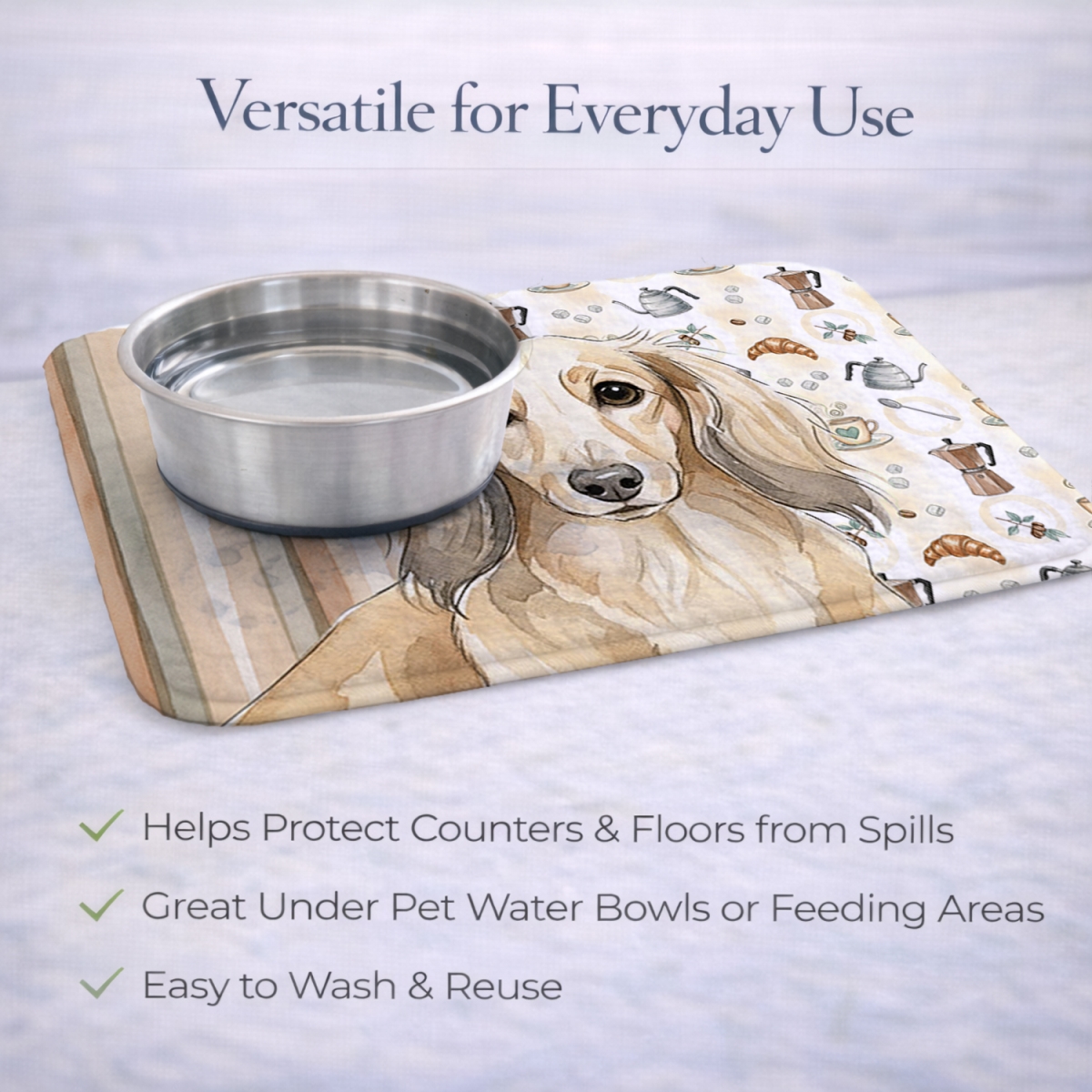 Picture of Carolines Treasures WDK7397DDM 21 x 14 in. Longhaired Cream Dachshund Coffee Bar Dish Drying Mat