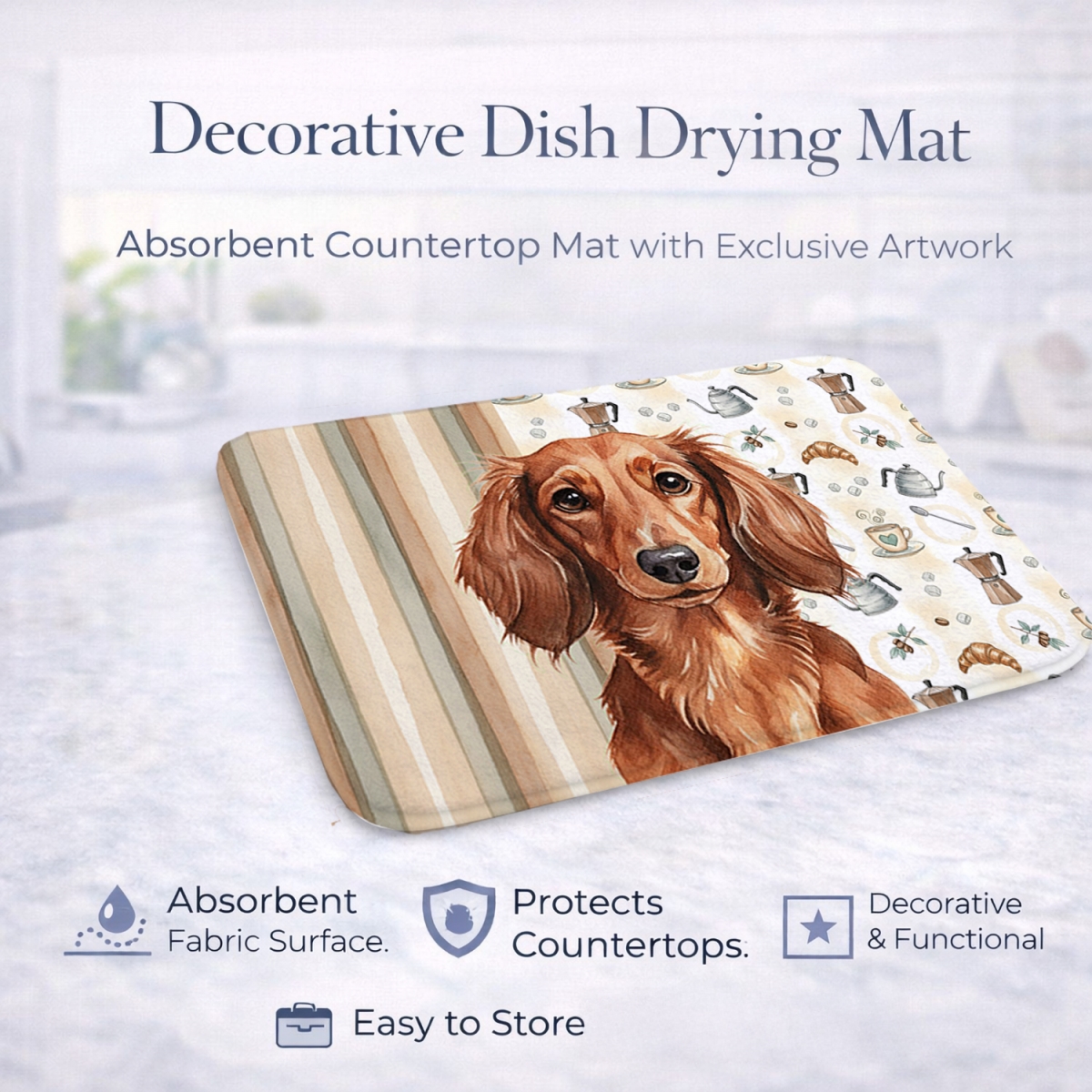 Picture of Carolines Treasures WDK7399DDM 21 x 14 in. Longhaired Red Dachshund Coffee Bar Dish Drying Mat