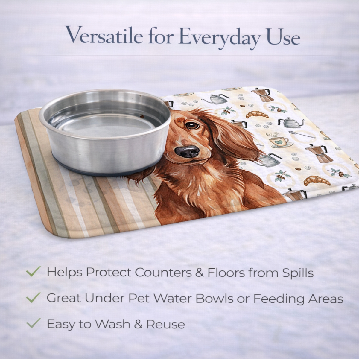 Picture of Carolines Treasures WDK7399DDM 21 x 14 in. Longhaired Red Dachshund Coffee Bar Dish Drying Mat