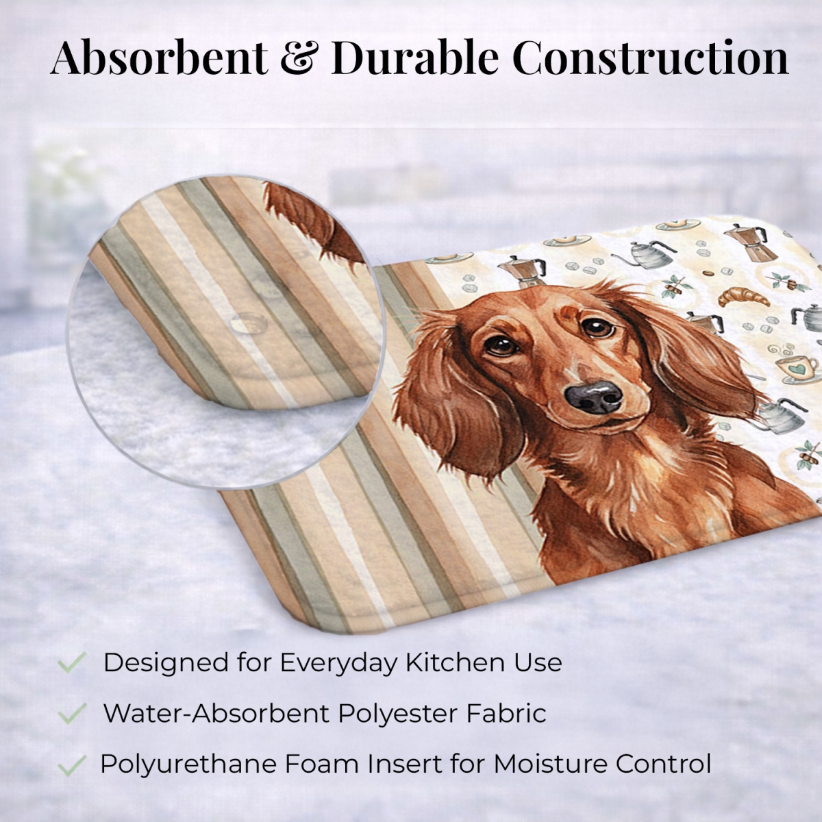 Picture of Carolines Treasures WDK7399DDM 21 x 14 in. Longhaired Red Dachshund Coffee Bar Dish Drying Mat