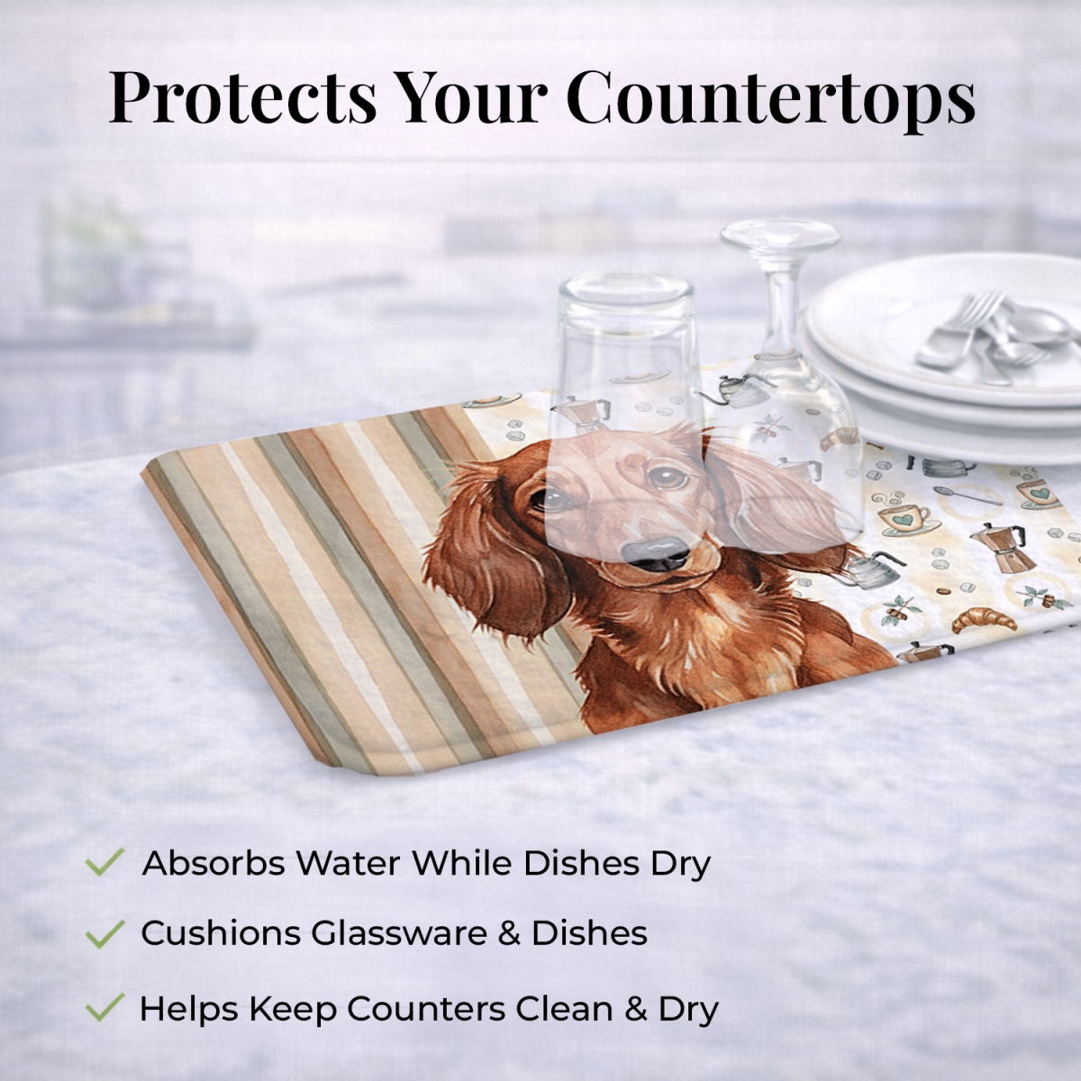 Picture of Carolines Treasures WDK7399DDM 21 x 14 in. Longhaired Red Dachshund Coffee Bar Dish Drying Mat