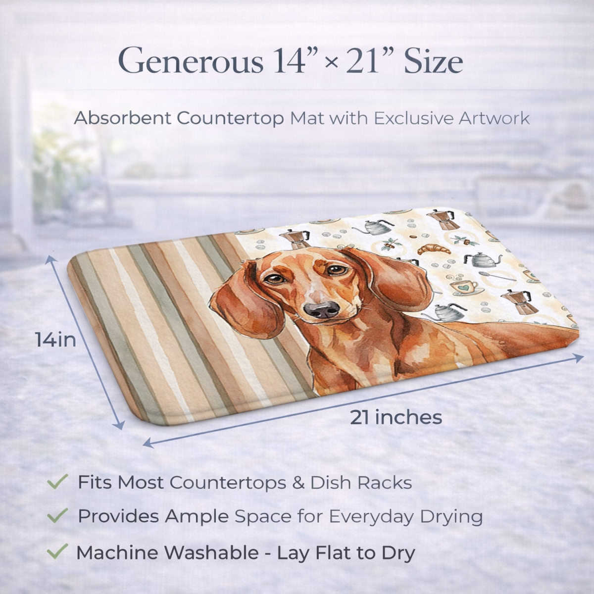 Picture of Carolines Treasures WDK7400DDM 21 x 14 in. Red Brown Dachshund Coffee Bar Dish Drying Mat