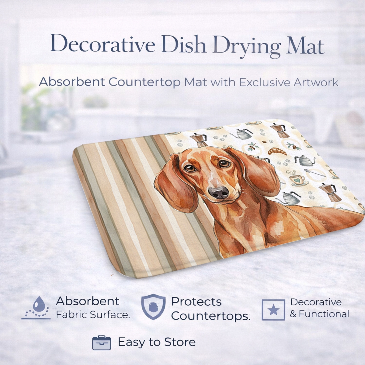 Picture of Carolines Treasures WDK7400DDM 21 x 14 in. Red Brown Dachshund Coffee Bar Dish Drying Mat