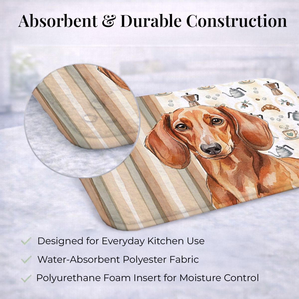 Picture of Carolines Treasures WDK7400DDM 21 x 14 in. Red Brown Dachshund Coffee Bar Dish Drying Mat