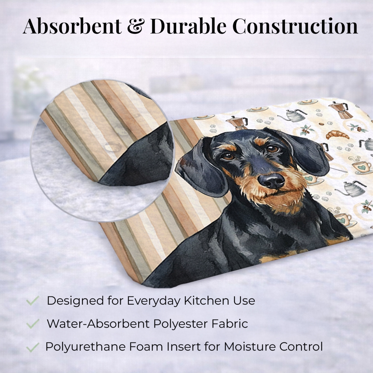 Picture of Carolines Treasures WDK7401DDM 21 x 14 in. Wirehaired Black & Tan Dachshund Coffee Bar Dish Drying Mat