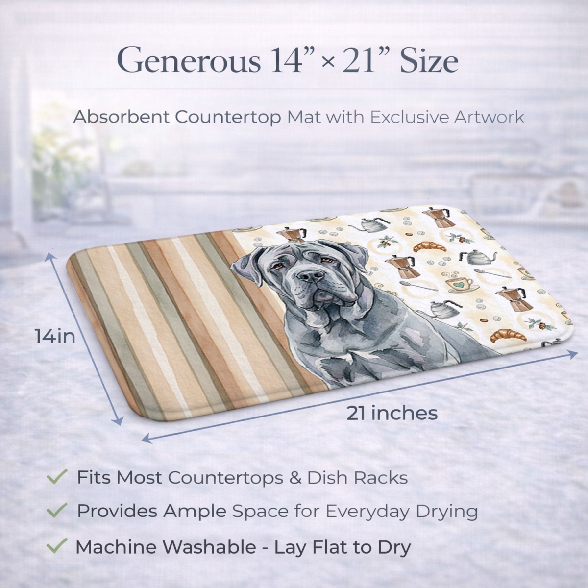Picture of Carolines Treasures WDK7522DDM 21 x 14 in. Blue Neapolitan Mastiff Coffee Bar Dish Drying Mat