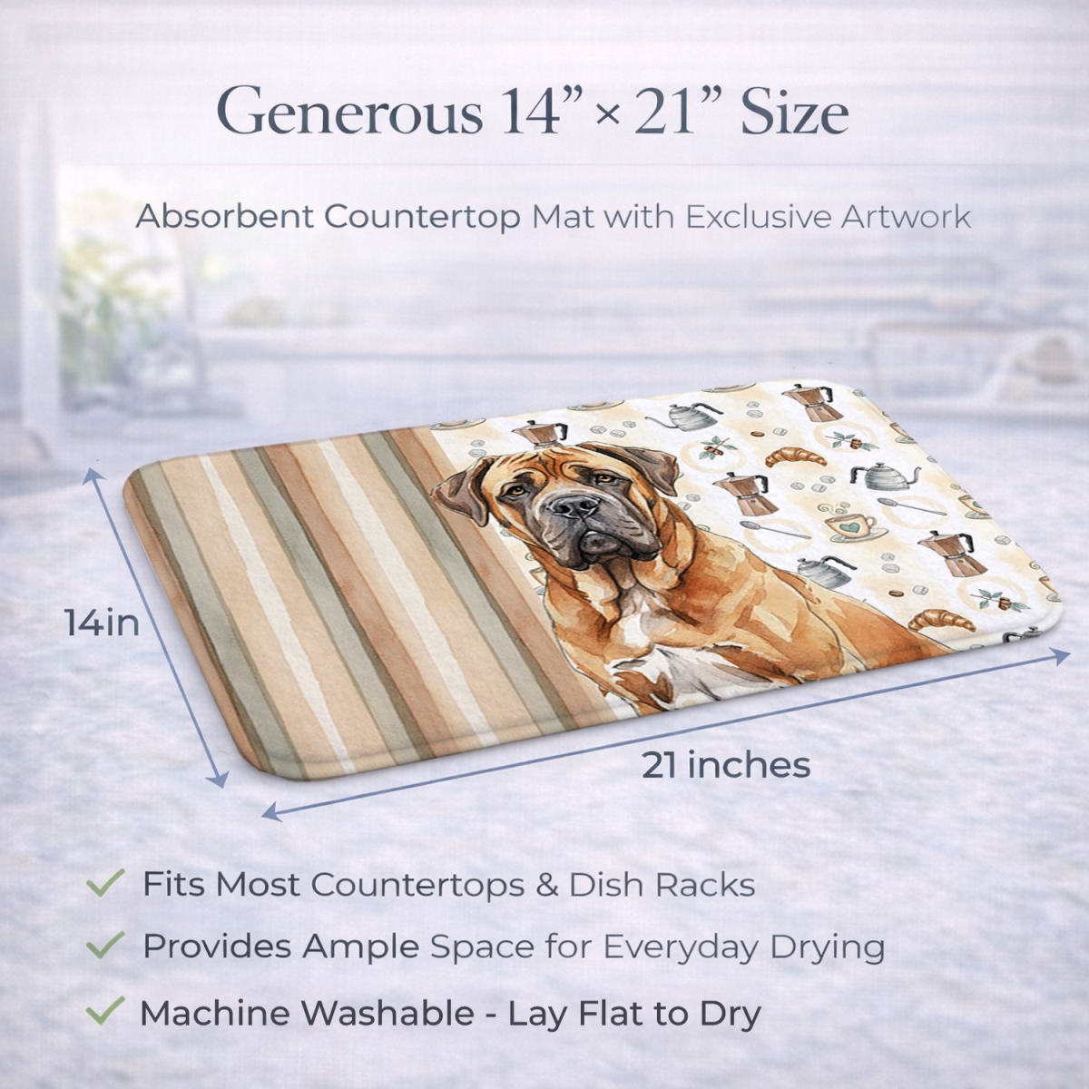 Picture of Carolines Treasures WDK7523DDM 21 x 14 in. Neapolitan Mastiff Coffee Bar Dish Drying Mat