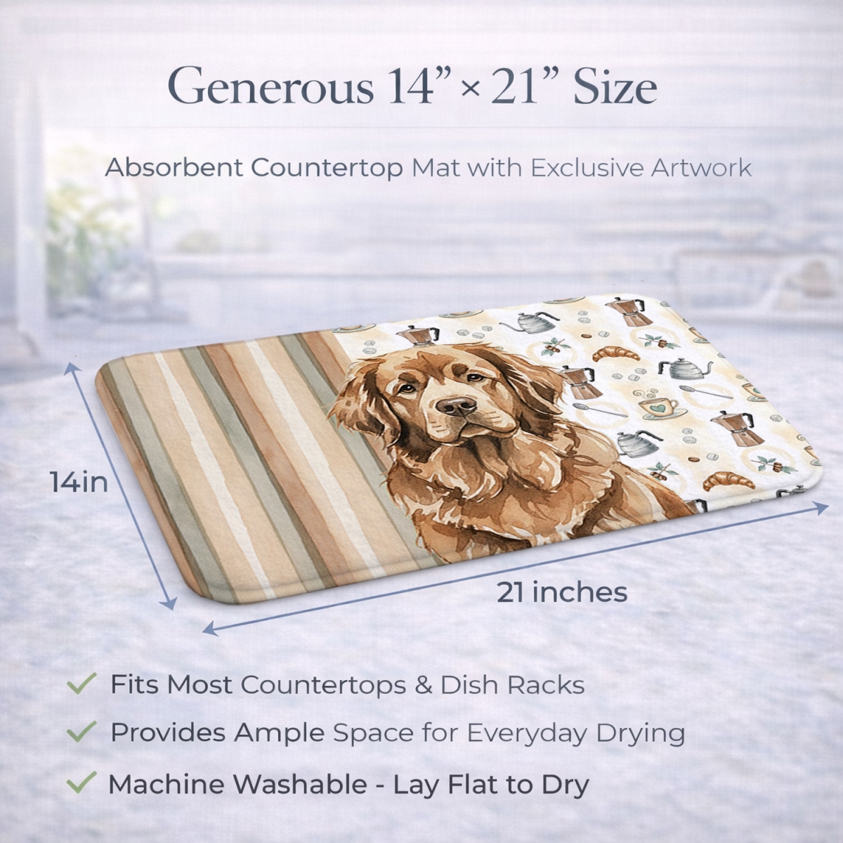 Picture of Carolines Treasures WDK7525DDM 21 x 14 in. Brown  foundland Coffee Bar Dish Drying Mat