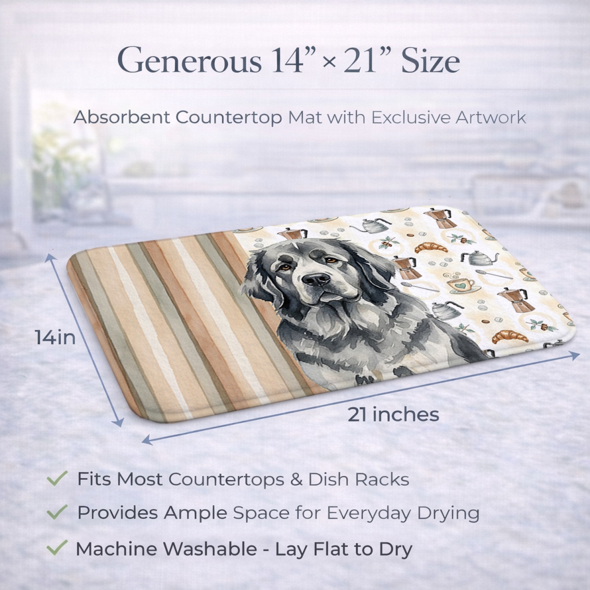 Picture of Carolines Treasures WDK7526DDM 21 x 14 in. Gray  foundland Coffee Bar Dish Drying Mat
