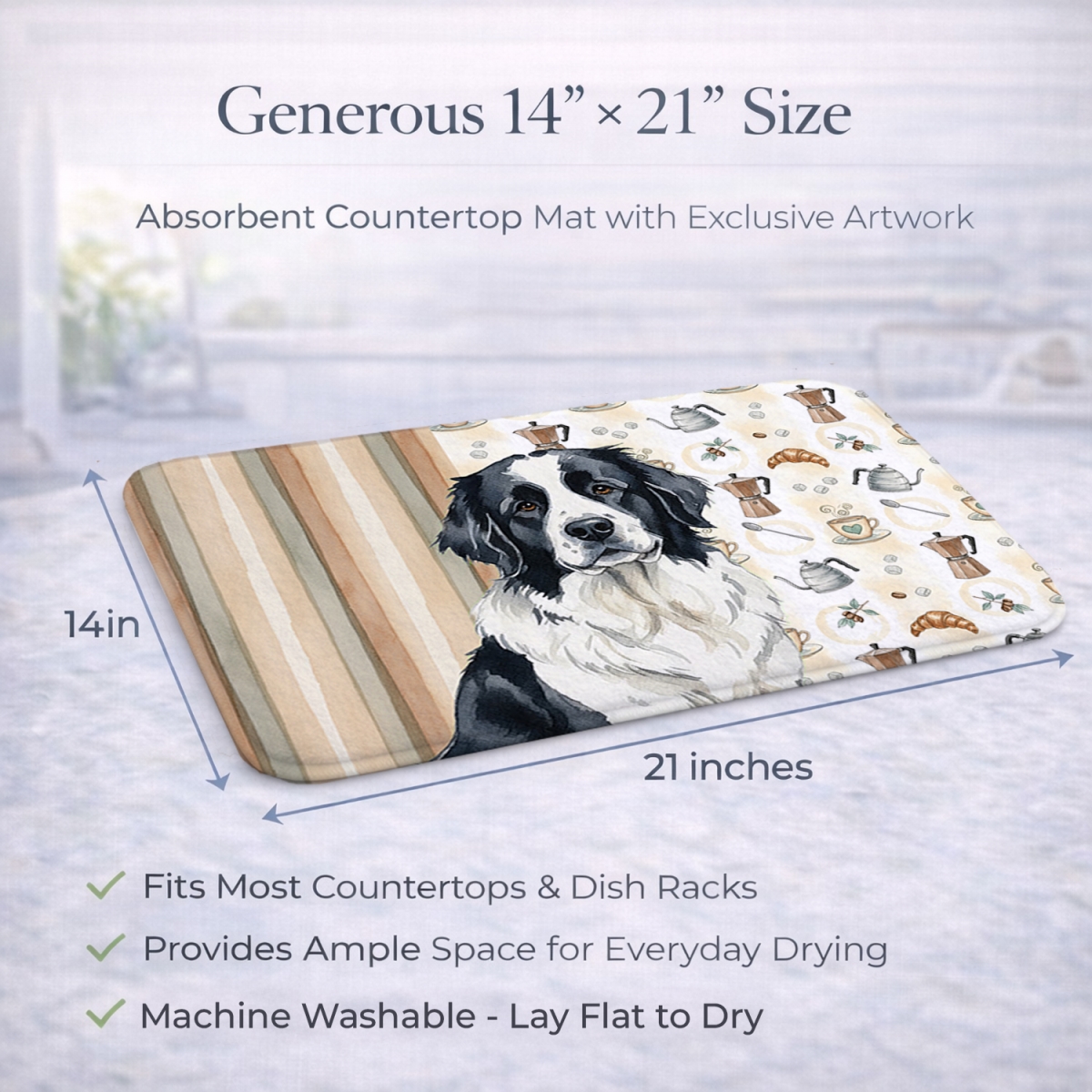 Picture of Carolines Treasures WDK7527DDM 21 x 14 in. Landseer  foundland Coffee Bar Dish Drying Mat
