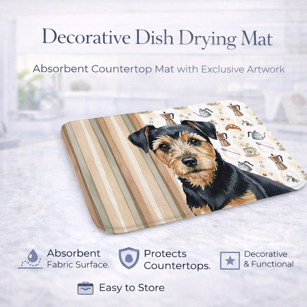 Picture of Carolines Treasures WDK7528DDM 21 x 14 in. Black & Tan Norfolk Terrier Coffee Bar Dish Drying Mat