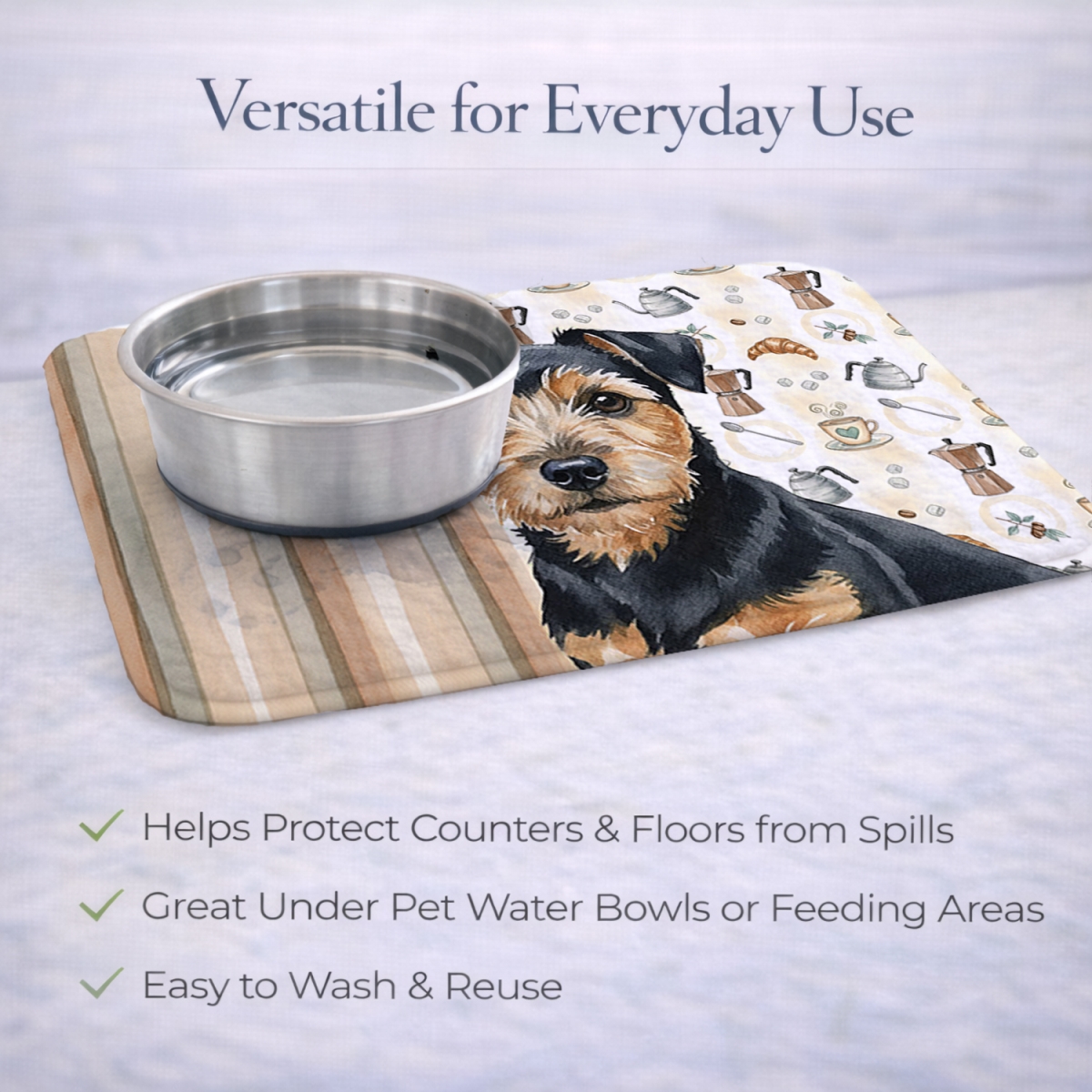 Picture of Carolines Treasures WDK7528DDM 21 x 14 in. Black & Tan Norfolk Terrier Coffee Bar Dish Drying Mat