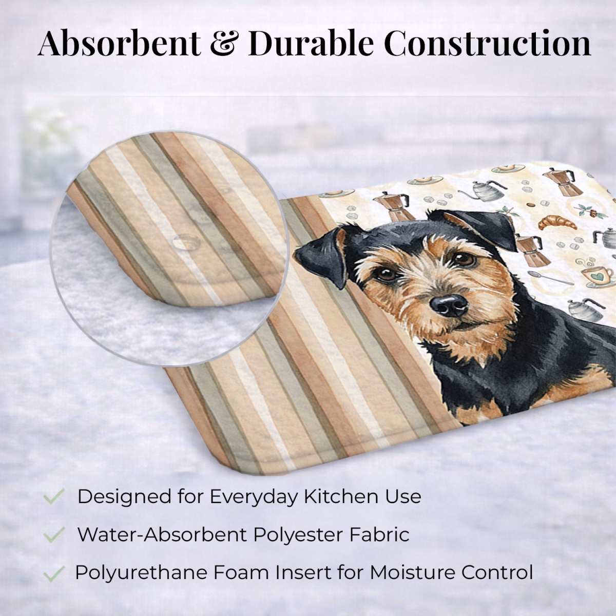 Picture of Carolines Treasures WDK7528DDM 21 x 14 in. Black & Tan Norfolk Terrier Coffee Bar Dish Drying Mat