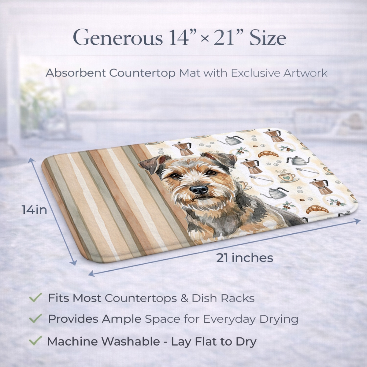 Picture of Carolines Treasures WDK7529DDM 21 x 14 in. Grizzle & Tan Norfolk Terrier Coffee Bar Dish Drying Mat