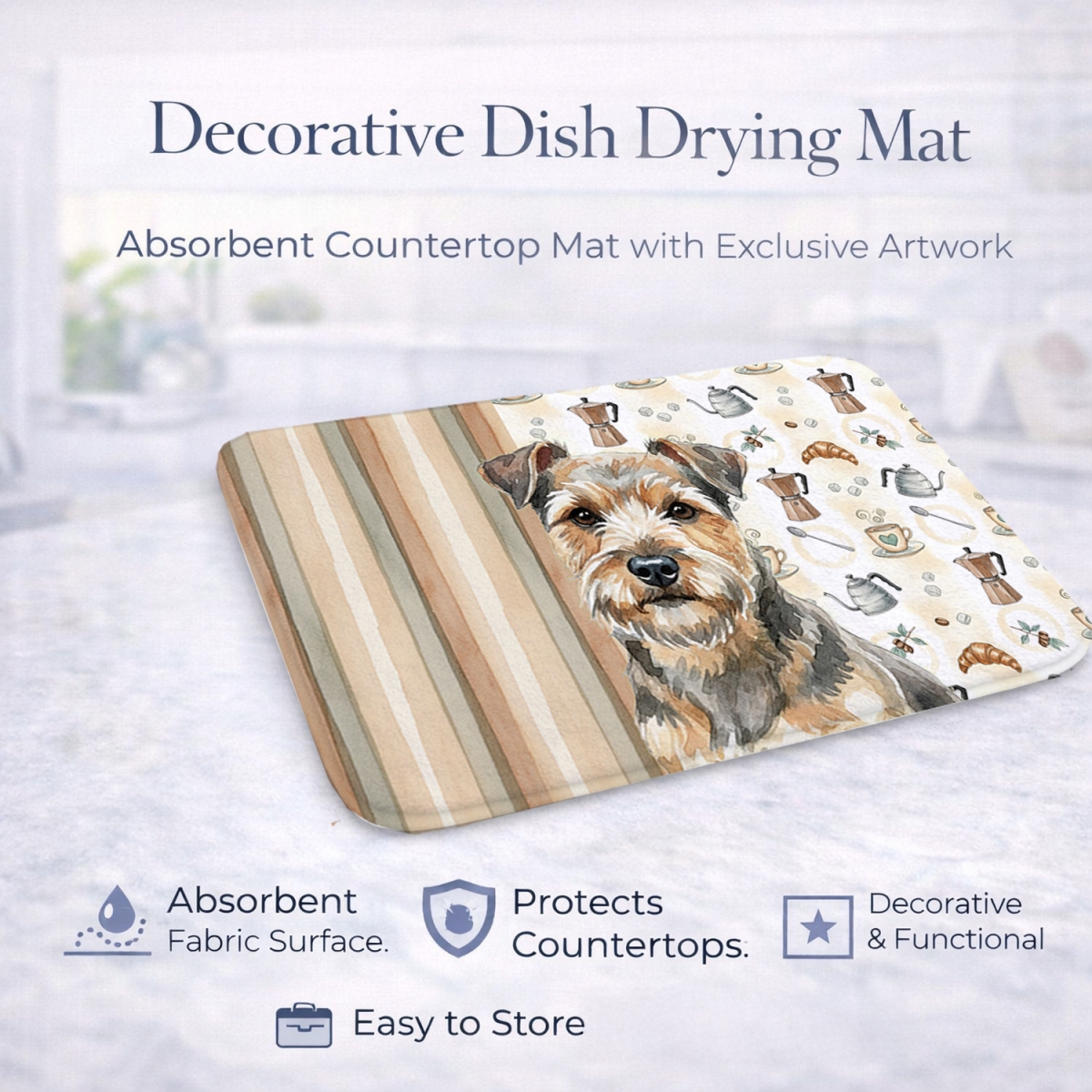Picture of Carolines Treasures WDK7529DDM 21 x 14 in. Grizzle & Tan Norfolk Terrier Coffee Bar Dish Drying Mat