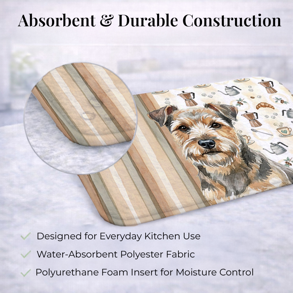 Picture of Carolines Treasures WDK7529DDM 21 x 14 in. Grizzle & Tan Norfolk Terrier Coffee Bar Dish Drying Mat