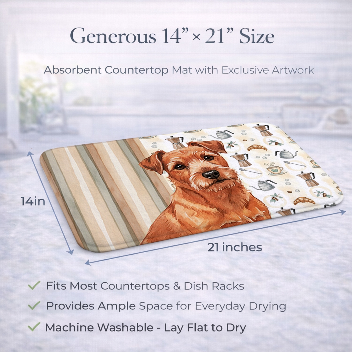 Picture of Carolines Treasures WDK7530DDM 21 x 14 in. Red Norfolk Terrier Coffee Bar Dish Drying Mat