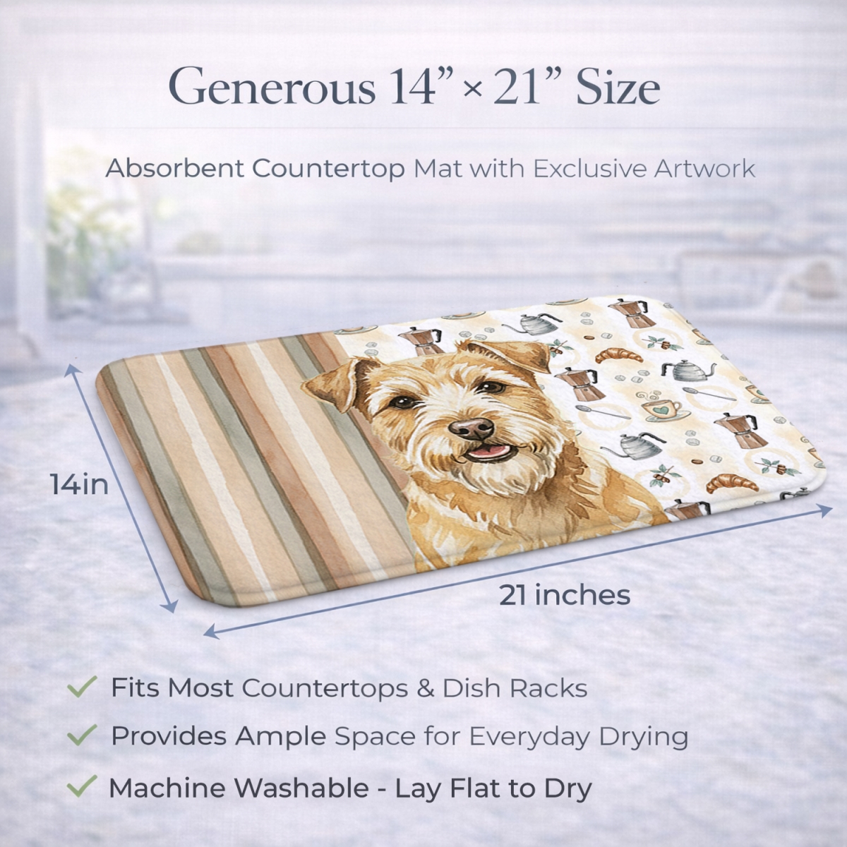 Picture of Carolines Treasures WDK7531DDM 21 x 14 in. Wheaten Norfolk Terrier Coffee Bar Dish Drying Mat
