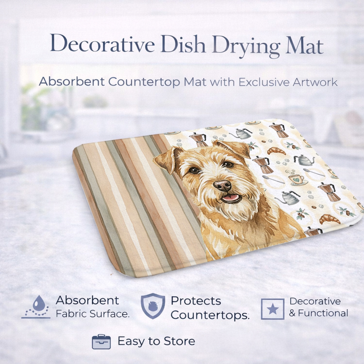 Picture of Carolines Treasures WDK7531DDM 21 x 14 in. Wheaten Norfolk Terrier Coffee Bar Dish Drying Mat