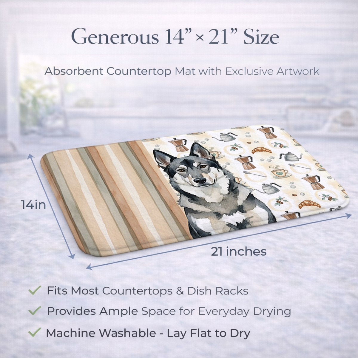 Picture of Carolines Treasures WDK7532DDM 21 x 14 in. Norwegian Elkhound Coffee Bar Dish Drying Mat