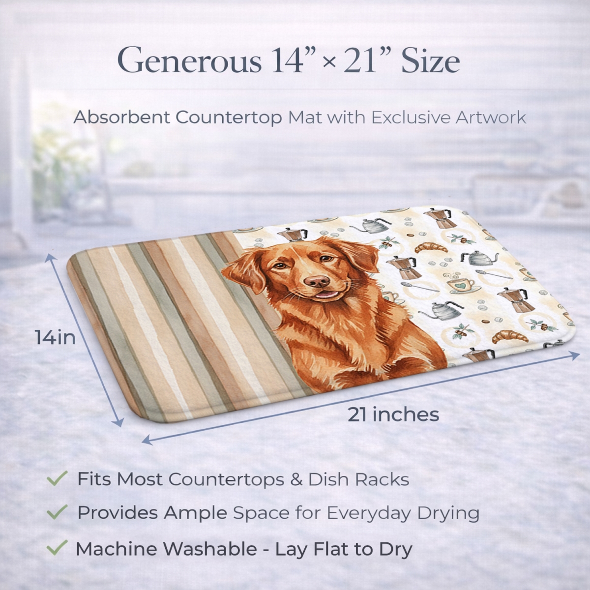 Picture of Carolines Treasures WDK7534DDM 21 x 14 in. Copper Nova Scotia Duck Tolling Retriever Coffee Bar Dish Drying Mat