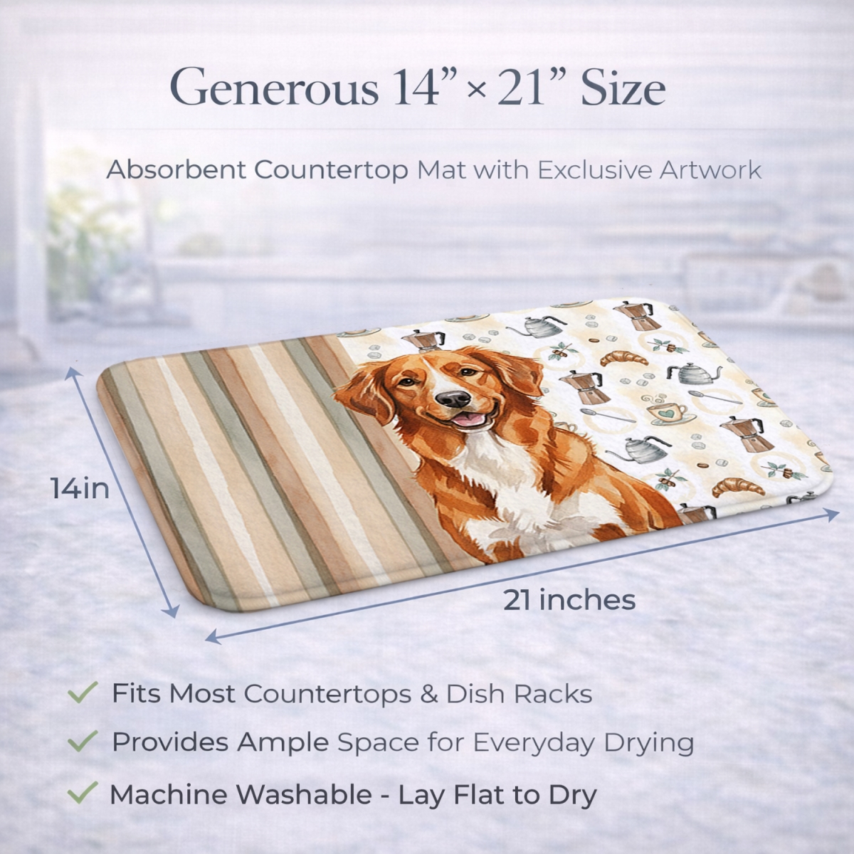 Picture of Carolines Treasures WDK7535DDM 21 x 14 in. Orange Nova Scotia Duck Tolling Retriever Coffee Bar Dish Drying Mat