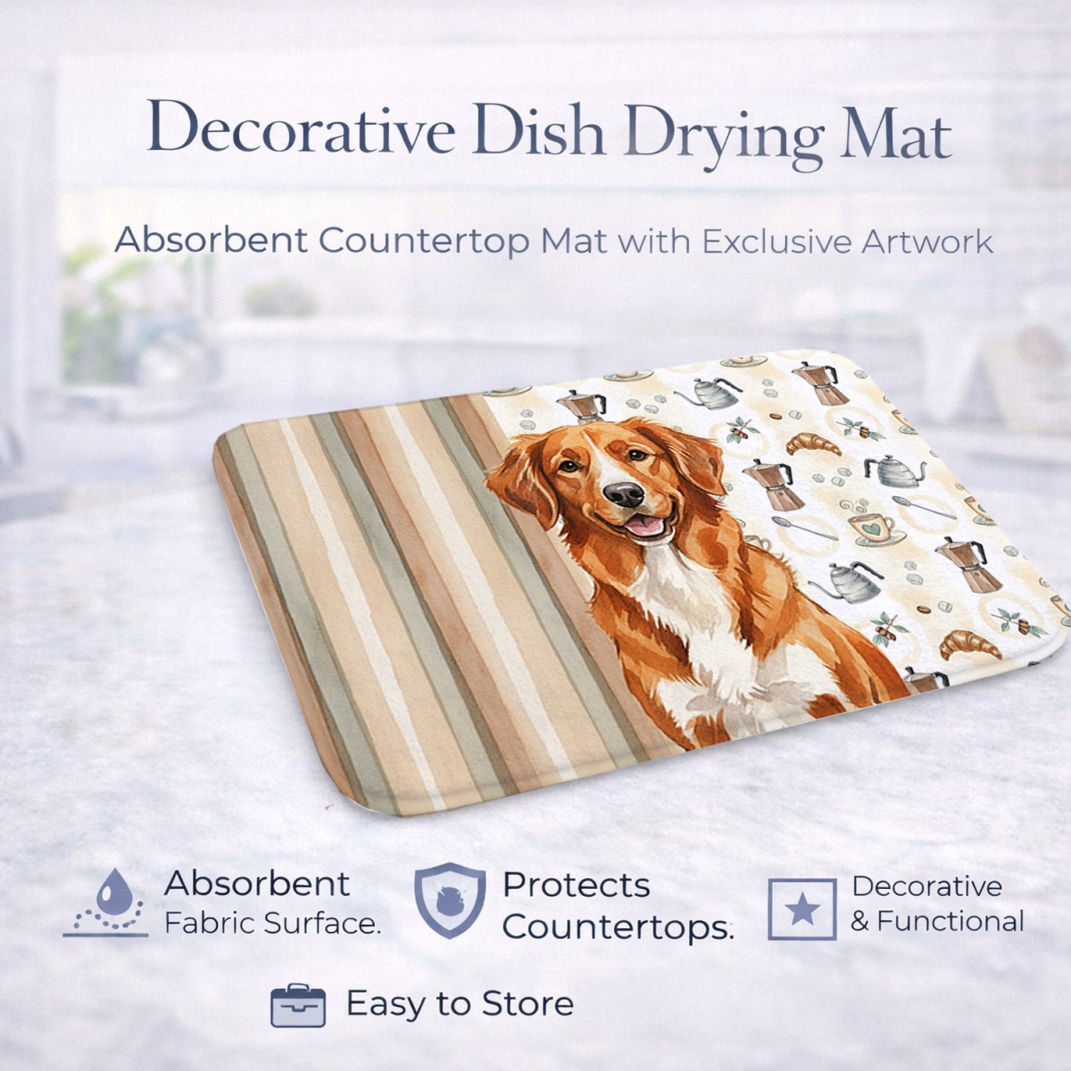 Picture of Carolines Treasures WDK7535DDM 21 x 14 in. Orange Nova Scotia Duck Tolling Retriever Coffee Bar Dish Drying Mat