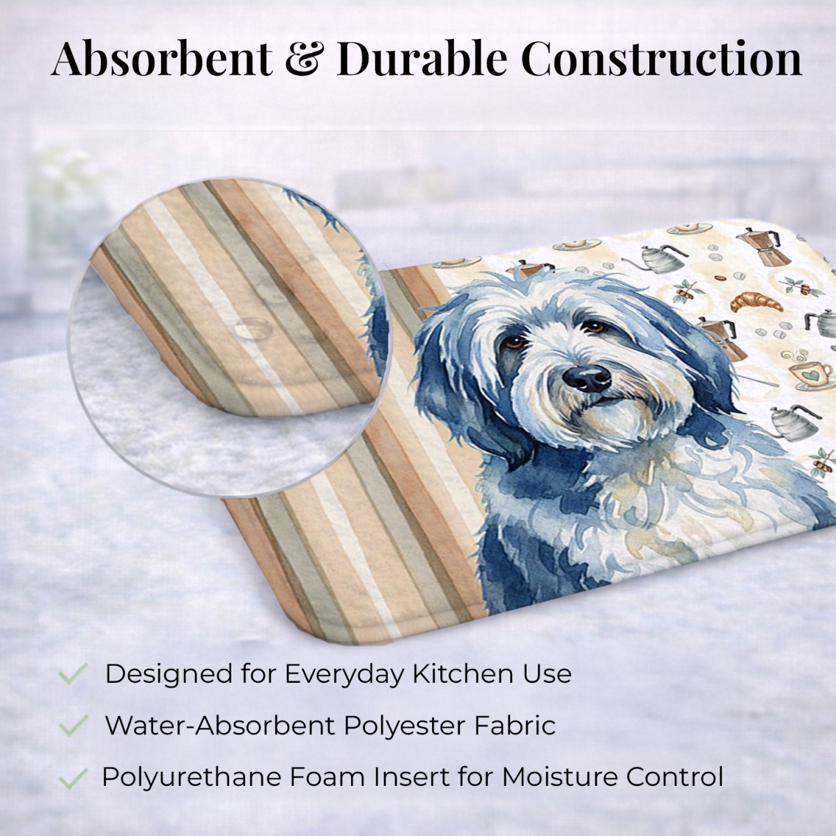 Picture of Carolines Treasures WDK7536DDM 21 x 14 in. Blue & White Old English Sheepdog Coffee Bar Dish Drying Mat