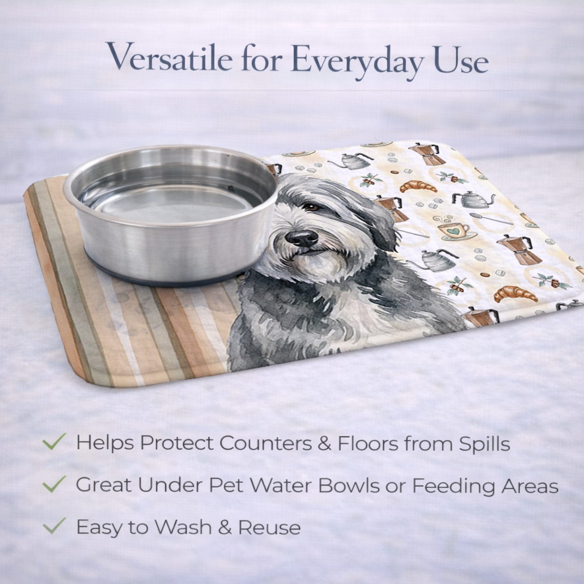 Picture of Carolines Treasures WDK7537DDM 21 x 14 in. Gray & White Old English Sheepdog Coffee Bar Dish Drying Mat