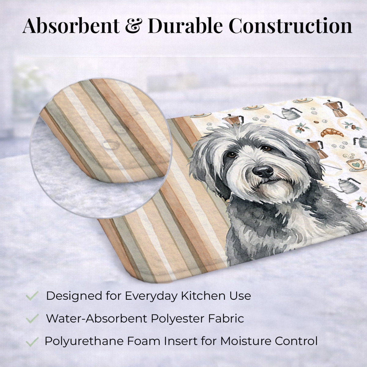 Picture of Carolines Treasures WDK7537DDM 21 x 14 in. Gray & White Old English Sheepdog Coffee Bar Dish Drying Mat