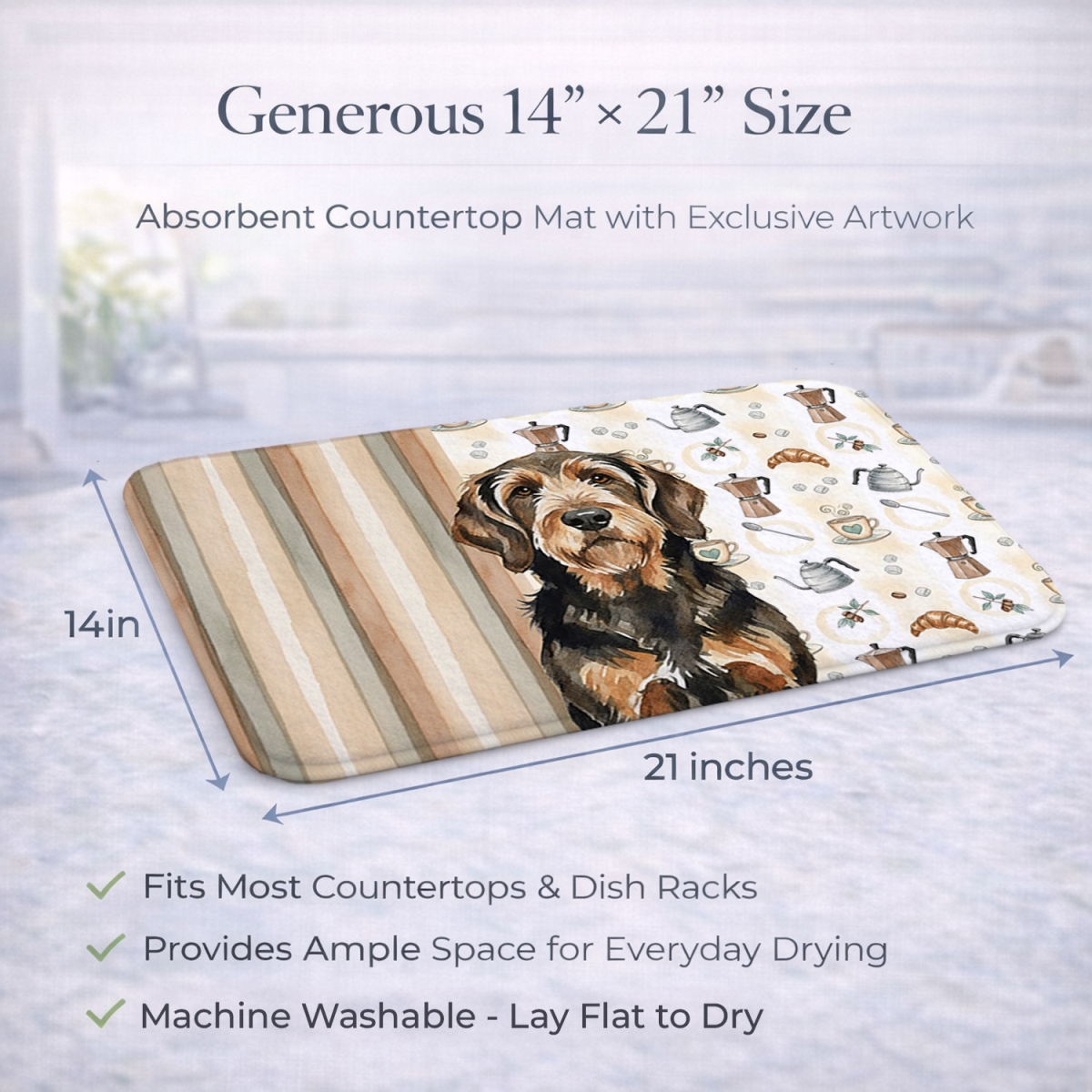 Picture of Carolines Treasures WDK7538DDM 21 x 14 in. Black & Tan Otterhound Coffee Bar Dish Drying Mat