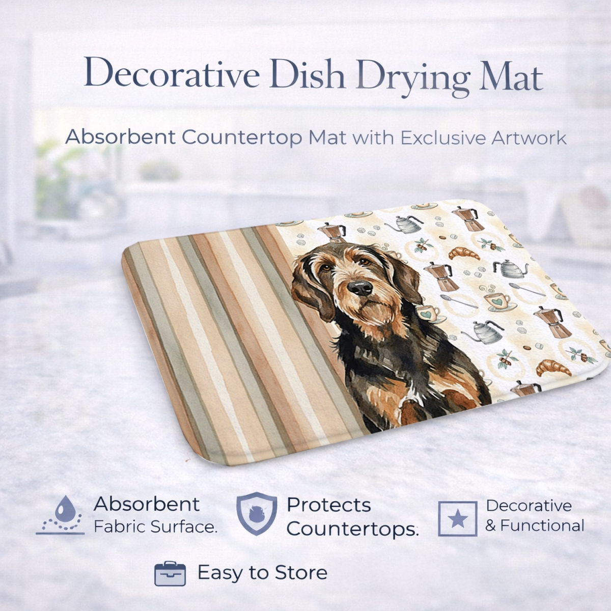 Picture of Carolines Treasures WDK7538DDM 21 x 14 in. Black & Tan Otterhound Coffee Bar Dish Drying Mat