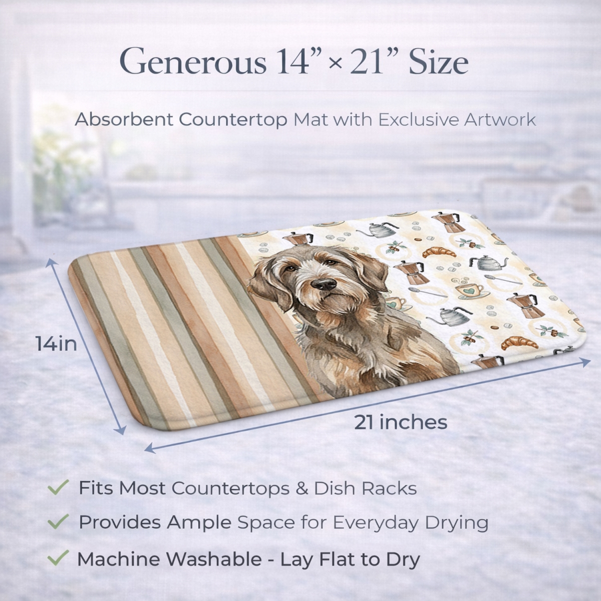 Picture of Carolines Treasures WDK7539DDM 21 x 14 in. Grizzle & Tan Otterhound Coffee Bar Dish Drying Mat