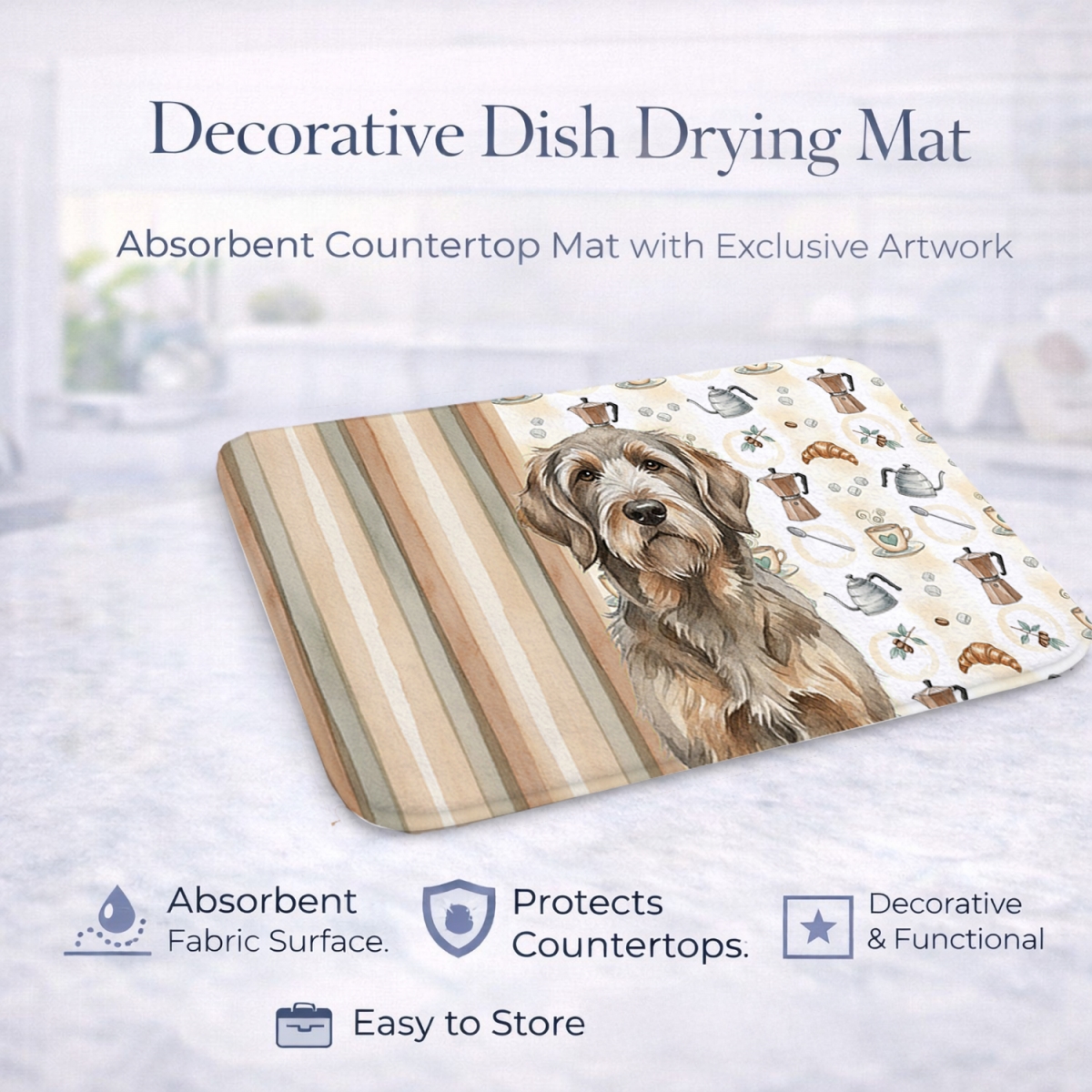 Picture of Carolines Treasures WDK7539DDM 21 x 14 in. Grizzle & Tan Otterhound Coffee Bar Dish Drying Mat