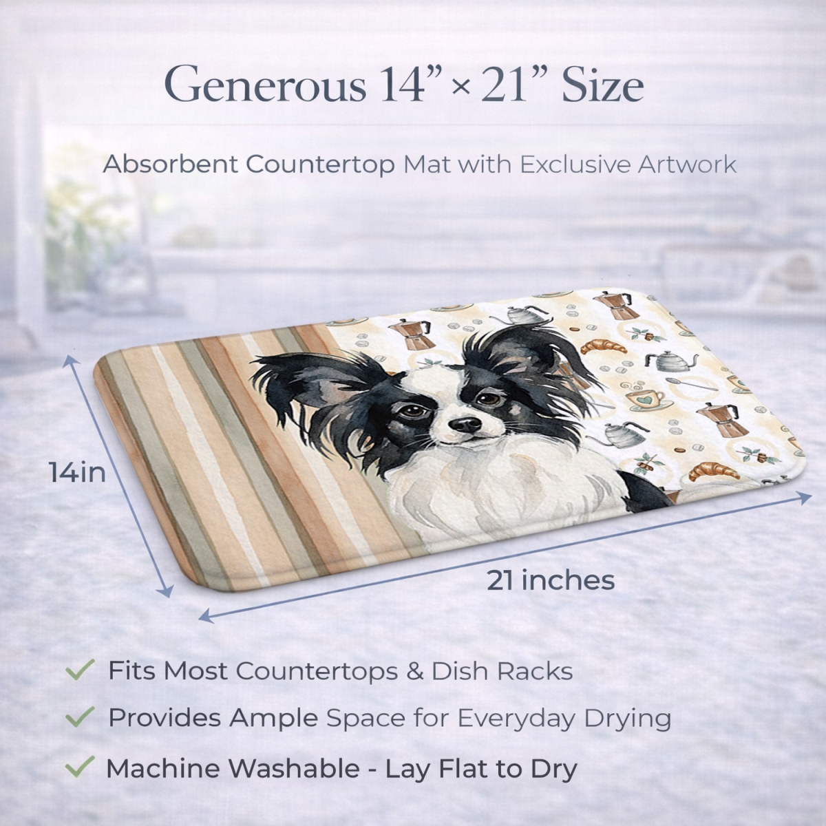 Picture of Carolines Treasures WDK7541DDM 21 x 14 in. Black & White Papillon Coffee Bar Dish Drying Mat